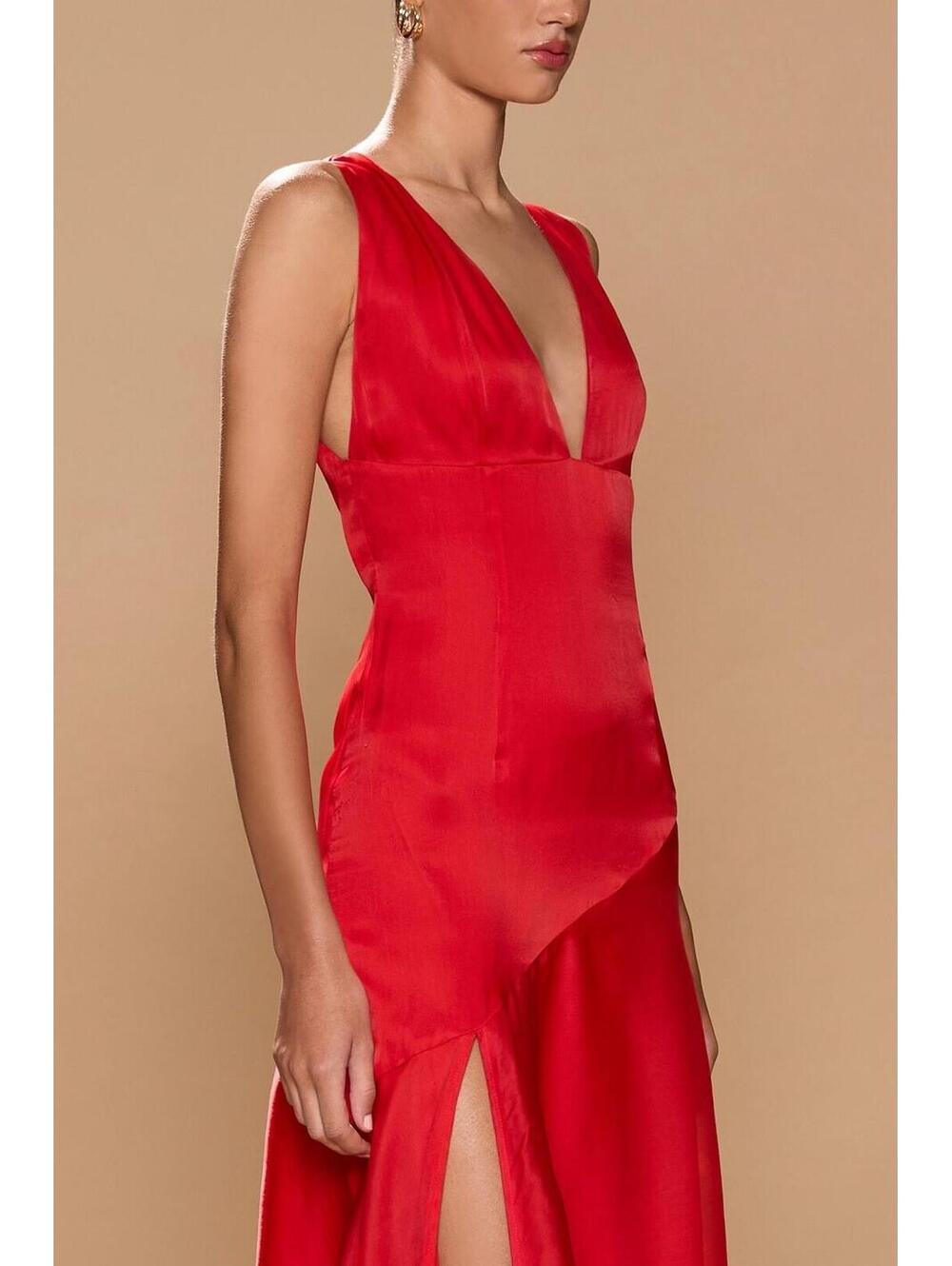New Sonya Moda Alma Plunge Bias Cut Silk Organza Gown In Lola Red Size M $420 - Picture 3 of 13